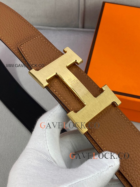 Copy Hermes Camel Reversible Leather Strap Calf Belt 38mm